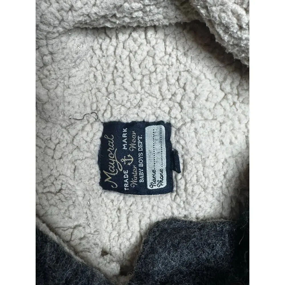 Mayoral Boys Winter Coat 24M Gray Sherpa Lined Hooded Jacket Toddler